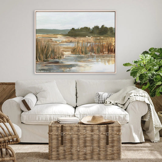 Wetland Grasses II Wood Frame Green Canvas Art
