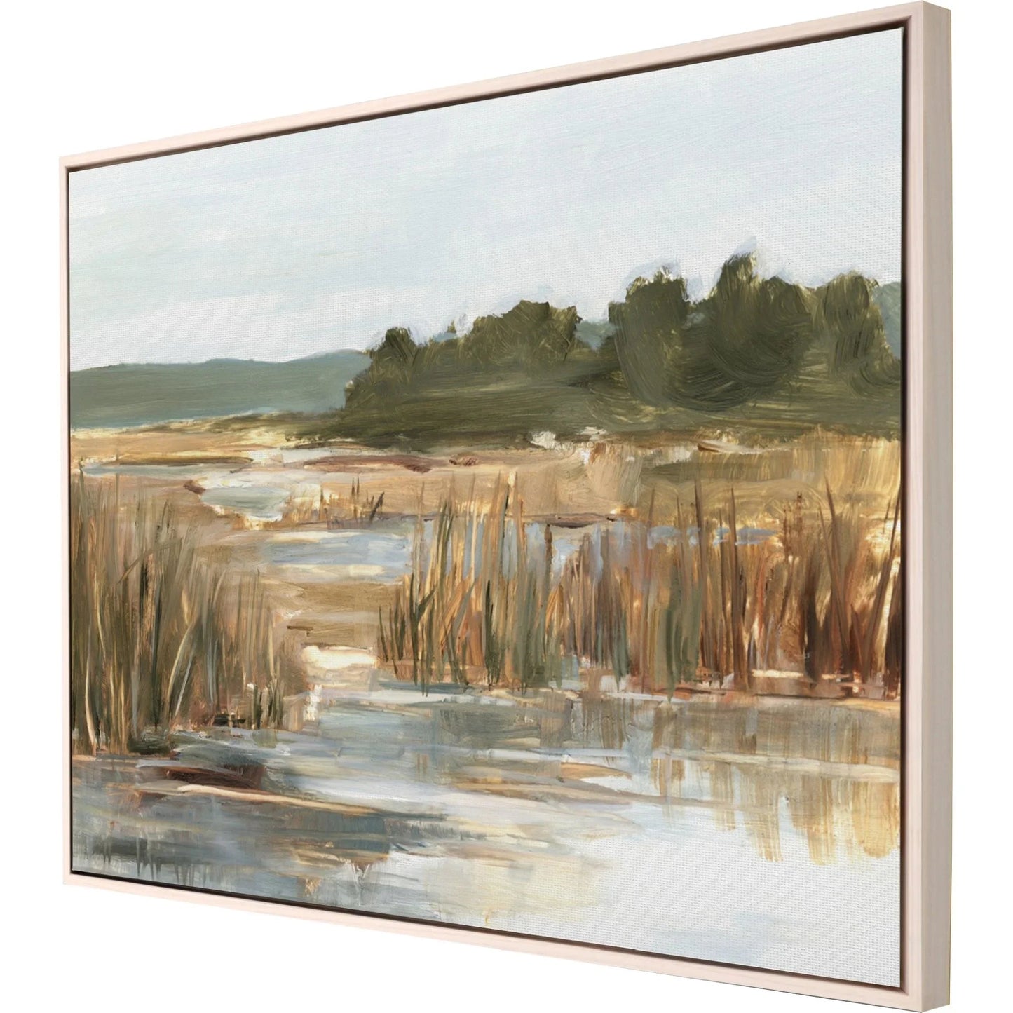 Wetland Grasses II Wood Frame Green Canvas Art