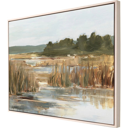 Wetland Grasses II Wood Frame Green Canvas Art