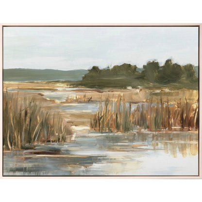 Wetland Grasses II Wood Frame Green Canvas Art