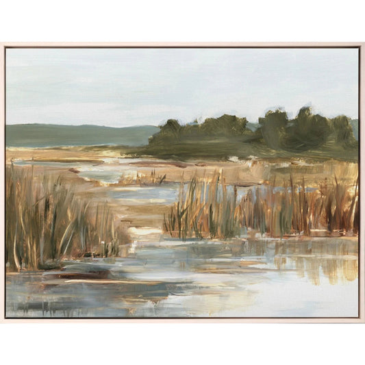 Wetland Grasses II Wood Frame Green Canvas Art