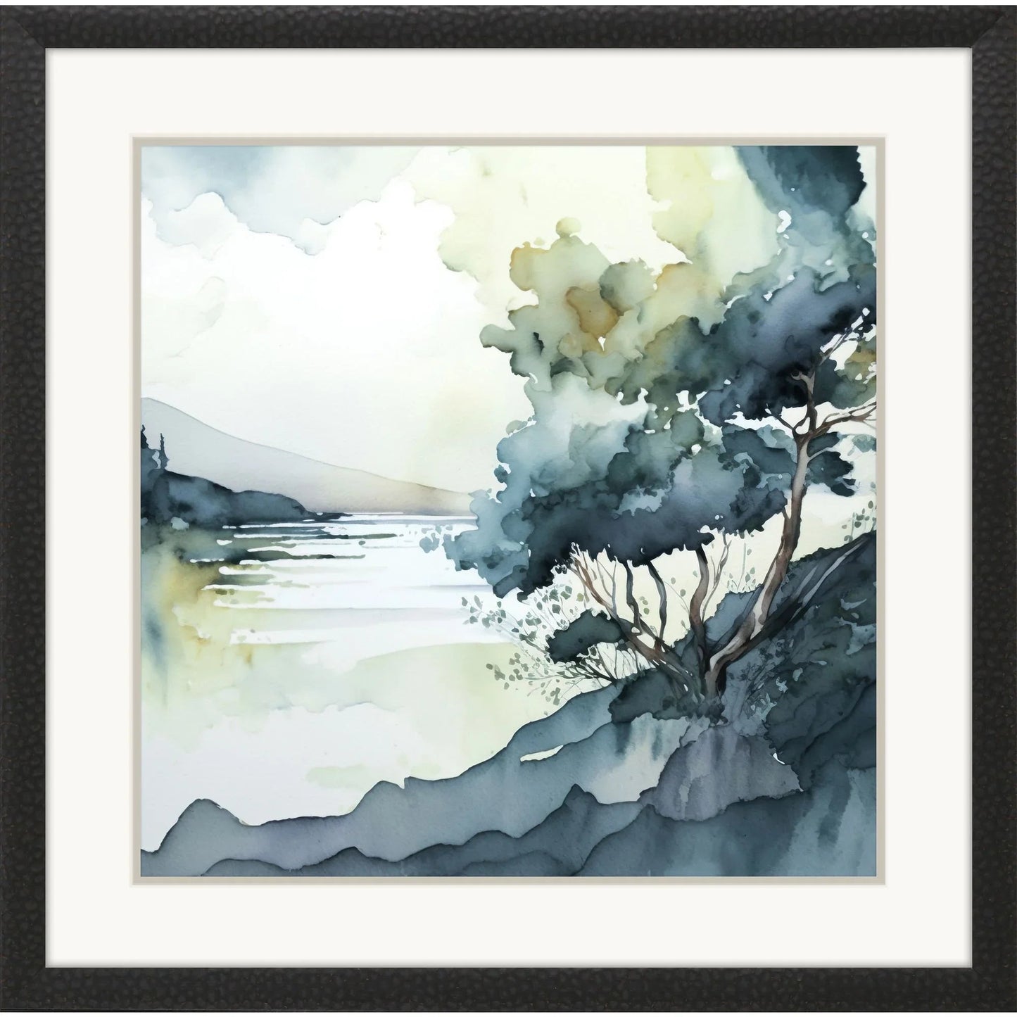 Whispers in the Wind Wood Frame Blue Canvas Art