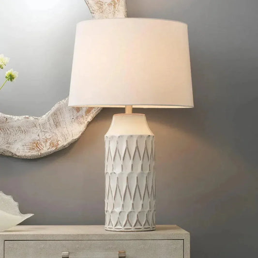White Ceramic Dalia Table Lamp - LOOMLAN - Jamie Young - Table Lamps