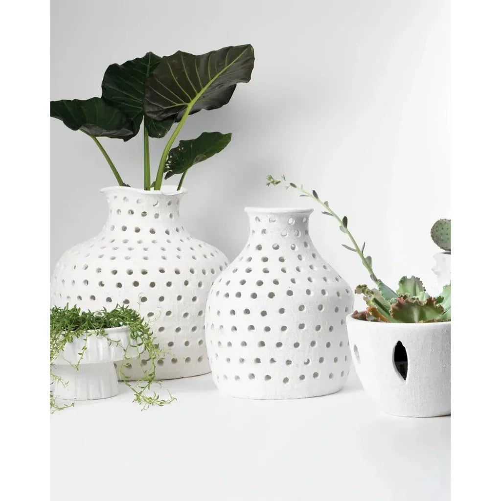 White Ceramic Porous Vase - LOOMLAN - Jamie Young - Vases & Jars