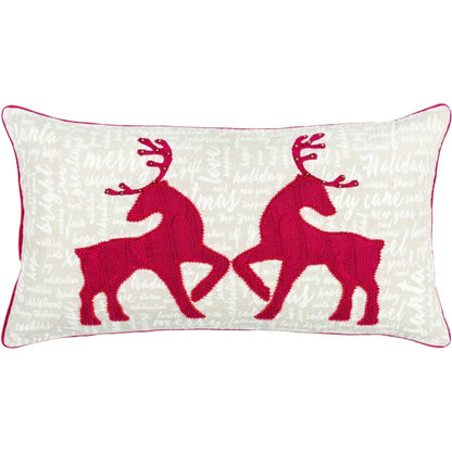 White Christmas Deer Red Lumbar Pillow Insert - LOOMLAN - LOOMLAN - Throw Pillows