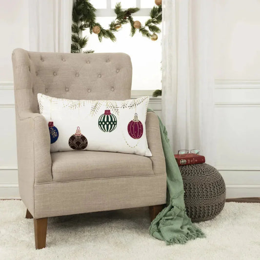 White Christmas Lumbar Decorative Pillow White - LOOMLAN - LOOMLAN - Throw Pillows
