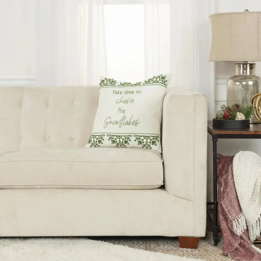 White Christmas Snowflakes Green Pillow Down Insert - LOOMLAN - LOOMLAN - Throw Pillows