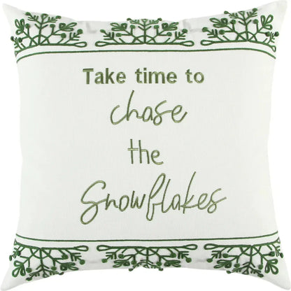 White Christmas Snowflakes Green Pillow Down Insert - LOOMLAN - LOOMLAN - Throw Pillows