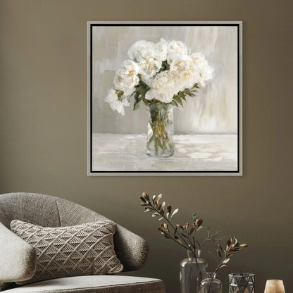 White Flower Bouquet White Canvas Art