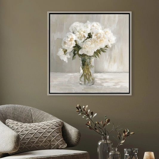 White Flower Bouquet White Canvas Art