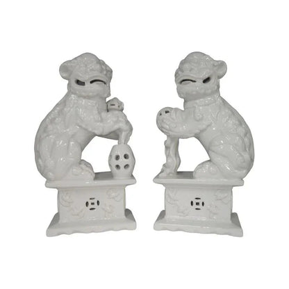 White Foo Porcelain Made Dog Sculpture (Pr) - LOOMLAN - Chelsea House - Statues & Sculptures