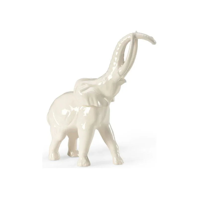 White Hand Glazed Ceramic Made Elephant Sculpture - LOOMLAN - Chelsea House - Statues & Sculptures