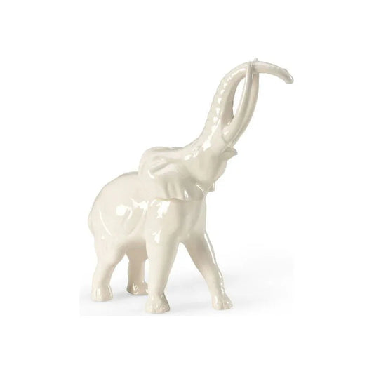 White Hand Glazed Ceramic Made Elephant Sculpture - LOOMLAN - Chelsea House - Statues & Sculptures