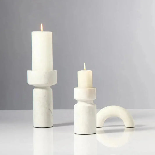 White Marble Daphne Candleholder - LOOMLAN - Jamie Young - Candle Holders