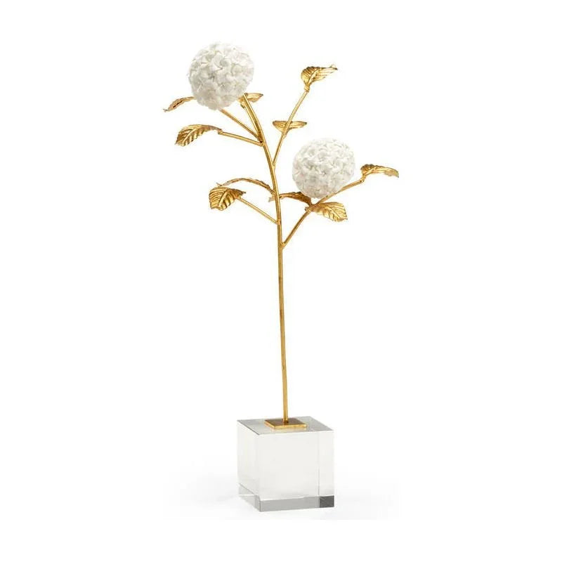 White Porcelain Hydrangea On Stand Sculpture - LOOMLAN - Chelsea House - Statues & Sculptures