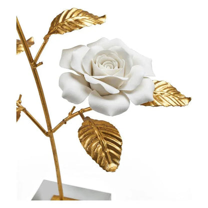 White Porcelain Rose In Stand Sculpture - LOOMLAN - Chelsea House - Statues & Sculptures