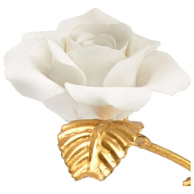 White Porcelain Rose In Stand Sculpture - LOOMLAN - Chelsea House - Statues & Sculptures