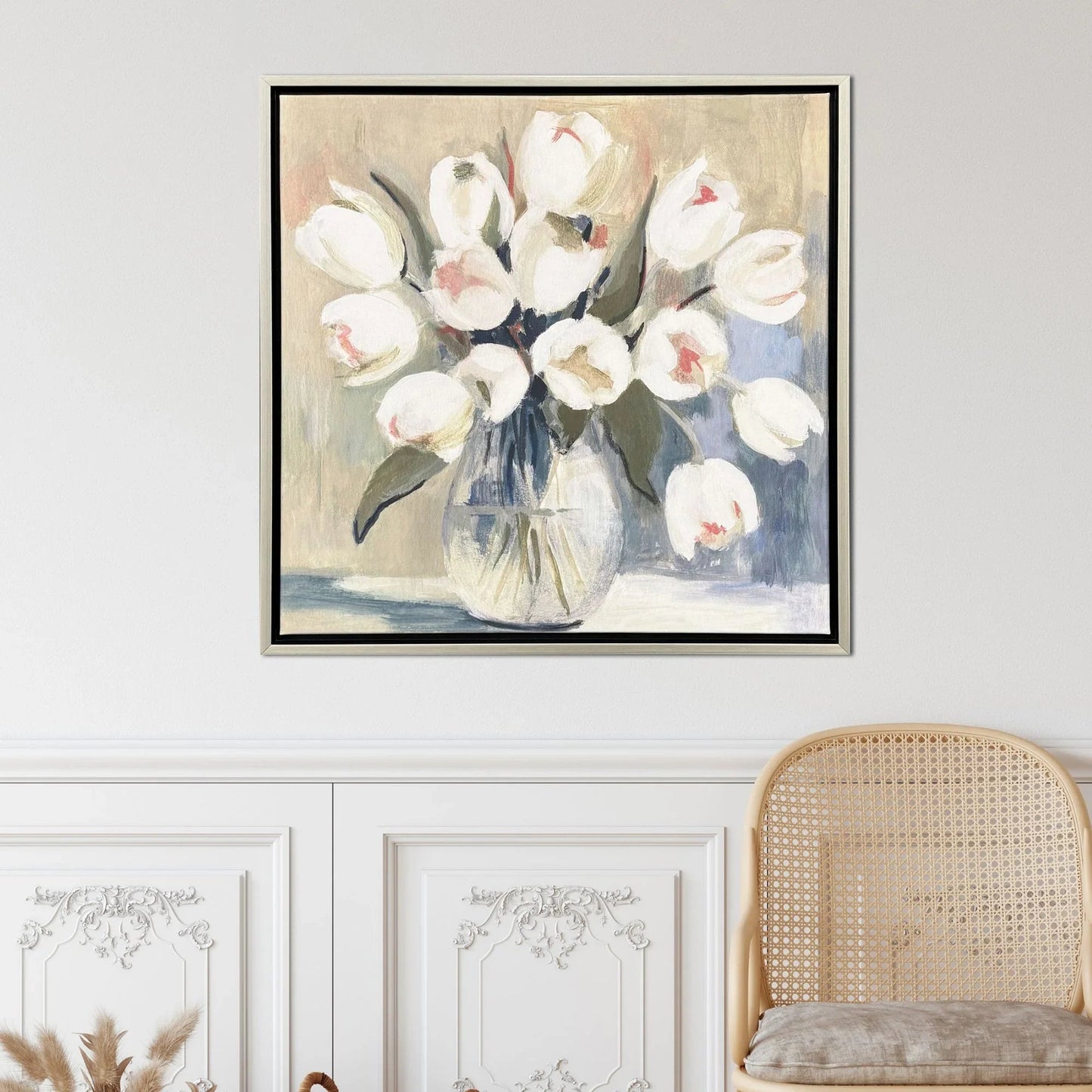 Paragon White Tulips White Canvas Art