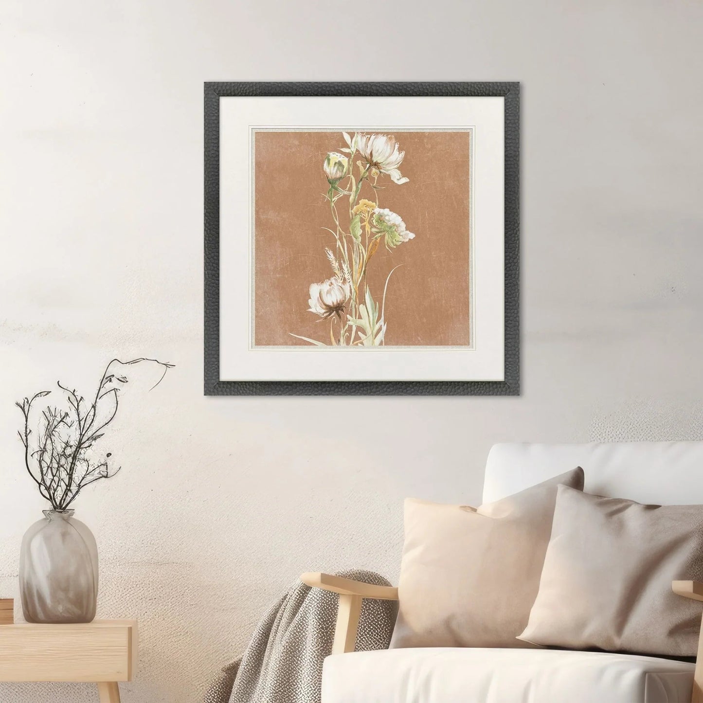 Wildflowers Wood Frame White Canvas Art
