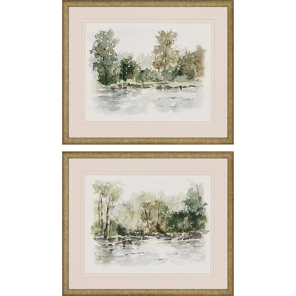 Wooded Stream Wood Frame Green Canvas Art 2PC