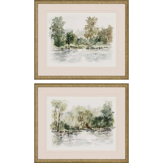 Wooded Stream Wood Frame Green Canvas Art 2PC