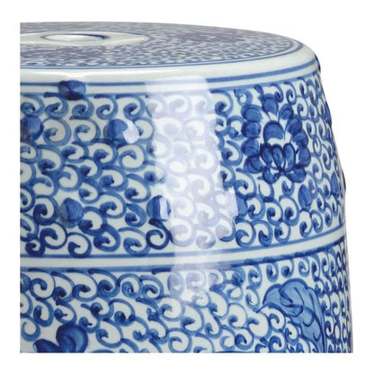 Zue Hand-Painted Blue Ceramic Outdoor Garden Stool -- view 2