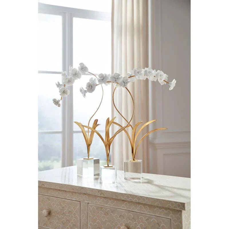 Crystal Based Orchid On Stand Flower Sculpture - LOOMLAN - Chelsea House - Statues & Sculptures