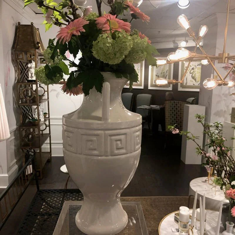 Grecian Whte Ceramic Urn - LOOMLAN - Chelsea House - Vases & Jars