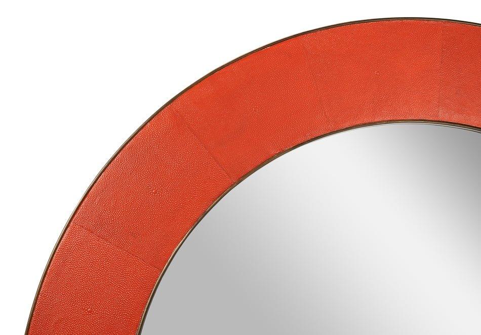 Judith Leather Warpped Round Wall Mirror - LOOMLAN - Sarreid - Wall Mirrors