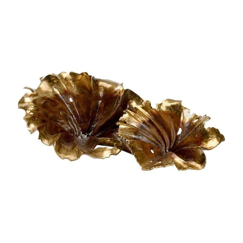 Rustic Gold Aluminum Leaf Sculpture (Set Of 2) - LOOMLAN - Wildwood - Statues & Sculptures