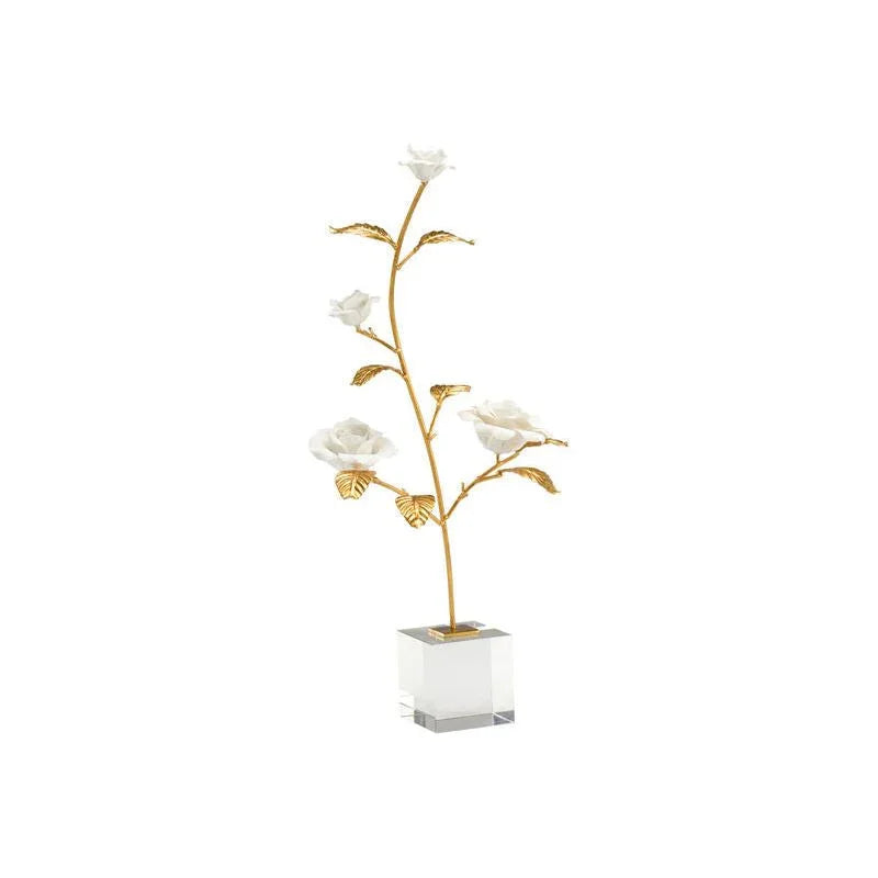 White Porcelain Rose In Stand Sculpture - LOOMLAN - Chelsea House - Statues & Sculptures