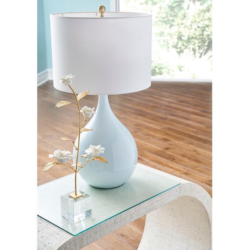 White Porcelain Rose In Stand Sculpture - LOOMLAN - Chelsea House - Statues & Sculptures